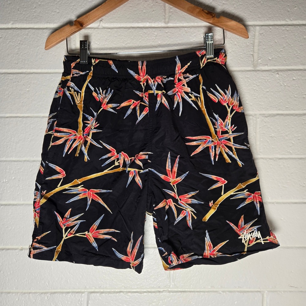 Stussy Bamboo Floral Print Swim Trunks Mens Small Board Shorts Tropical‎ Pool